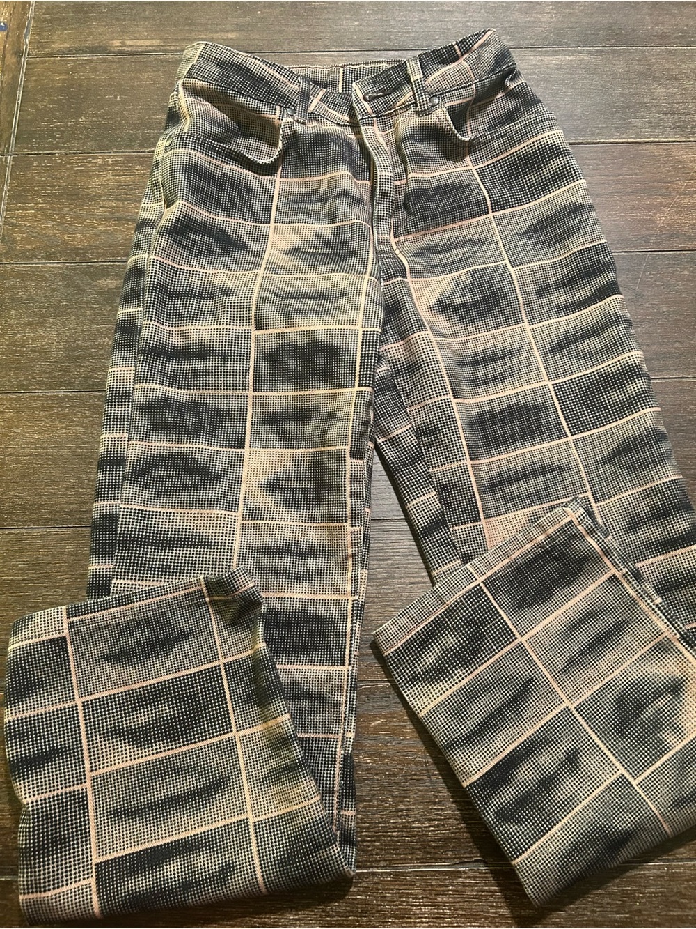 The Ragged Priest Black and Tan Windowpane Wide-Leg Pants